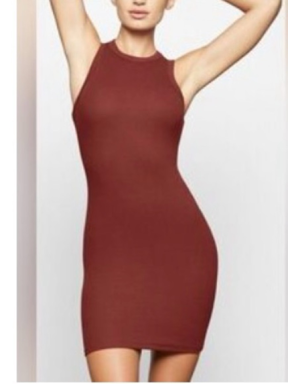 Skims Sleeveless Bodycon Midi Dress in Deep Wine. Size 2X